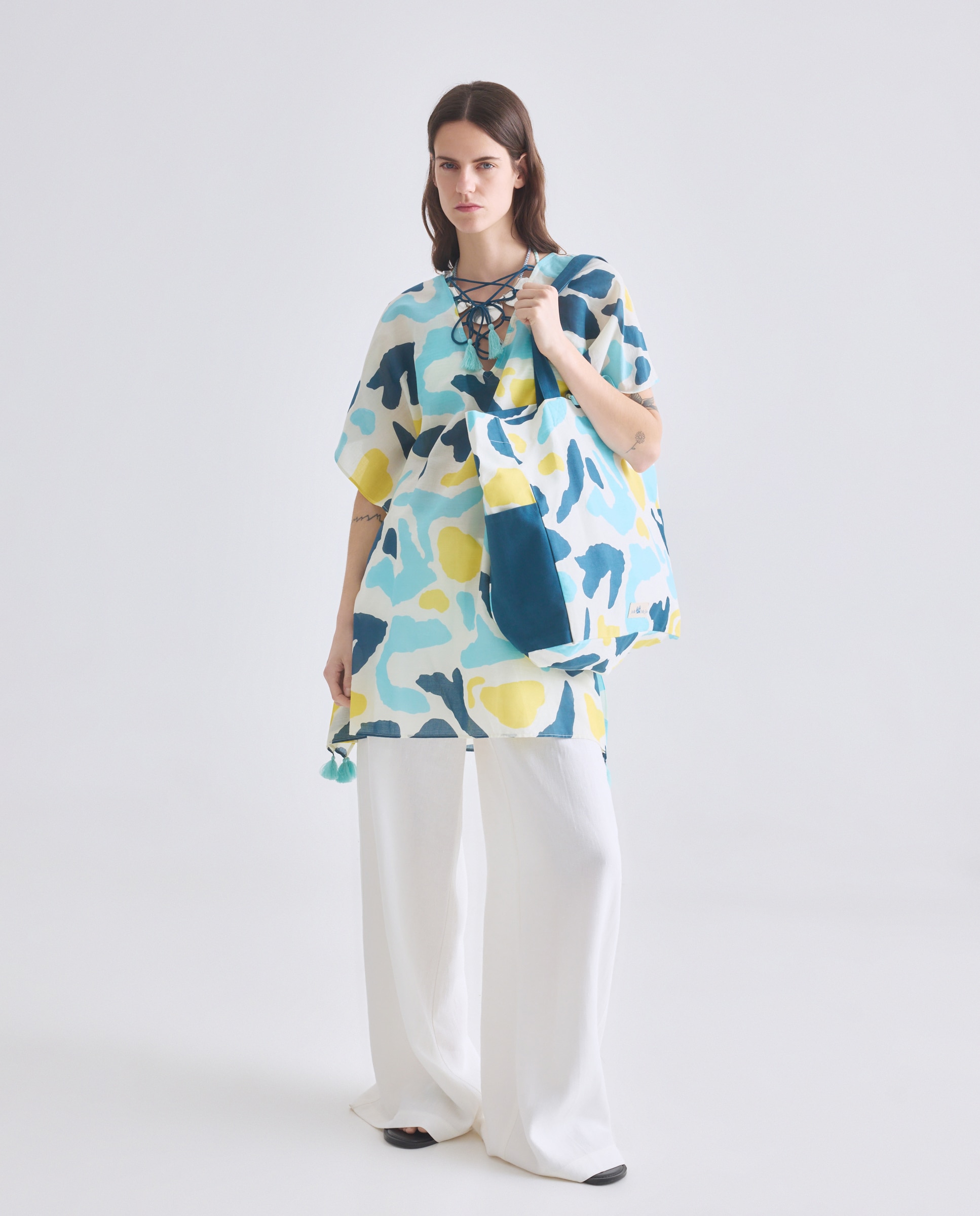 Saco de Praia com Estampado de Manchas 400 Azul-6