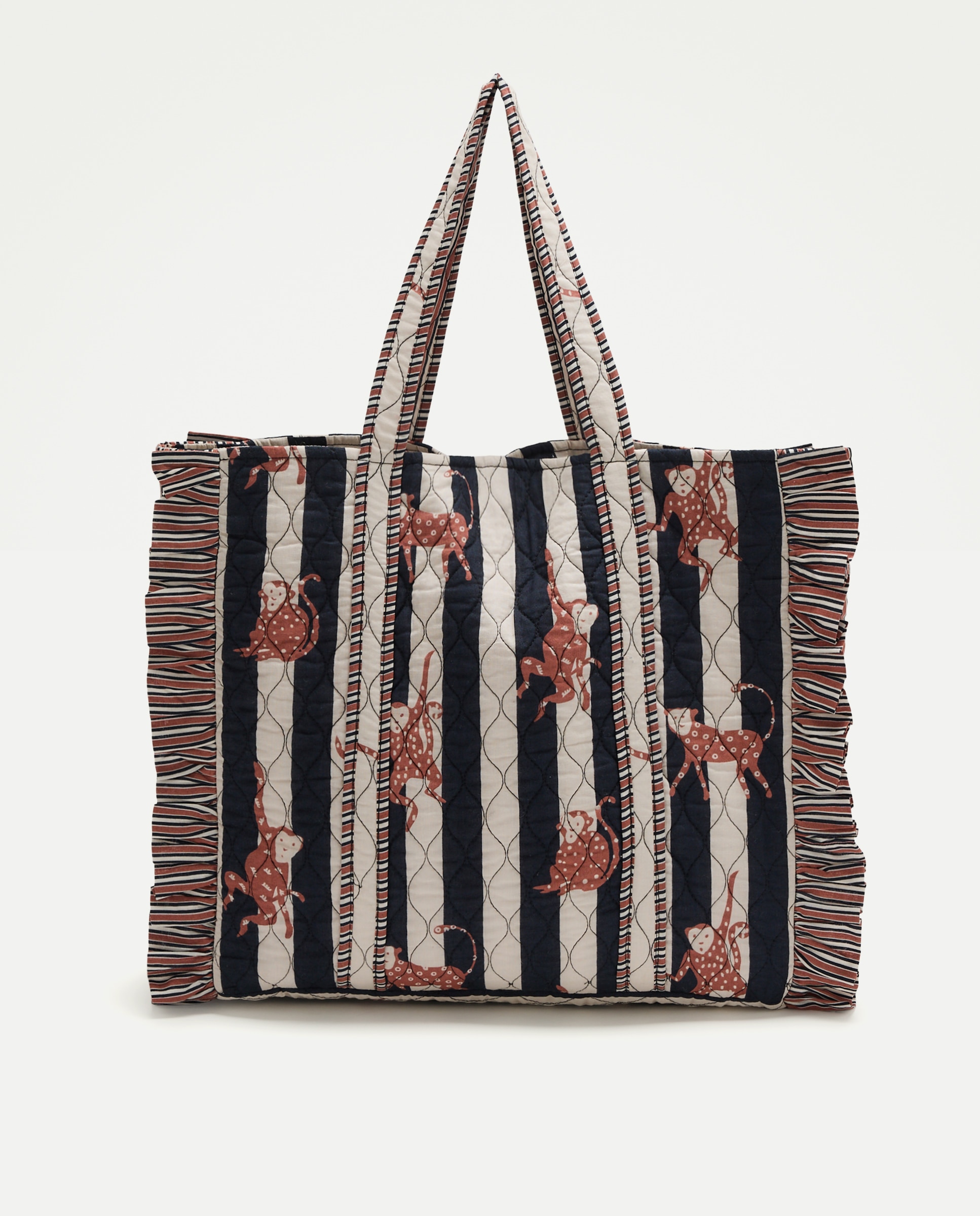 Imagem 0 de Saco de Praia Tipo Mala Shopper com Estampado às Riscas e Macacos