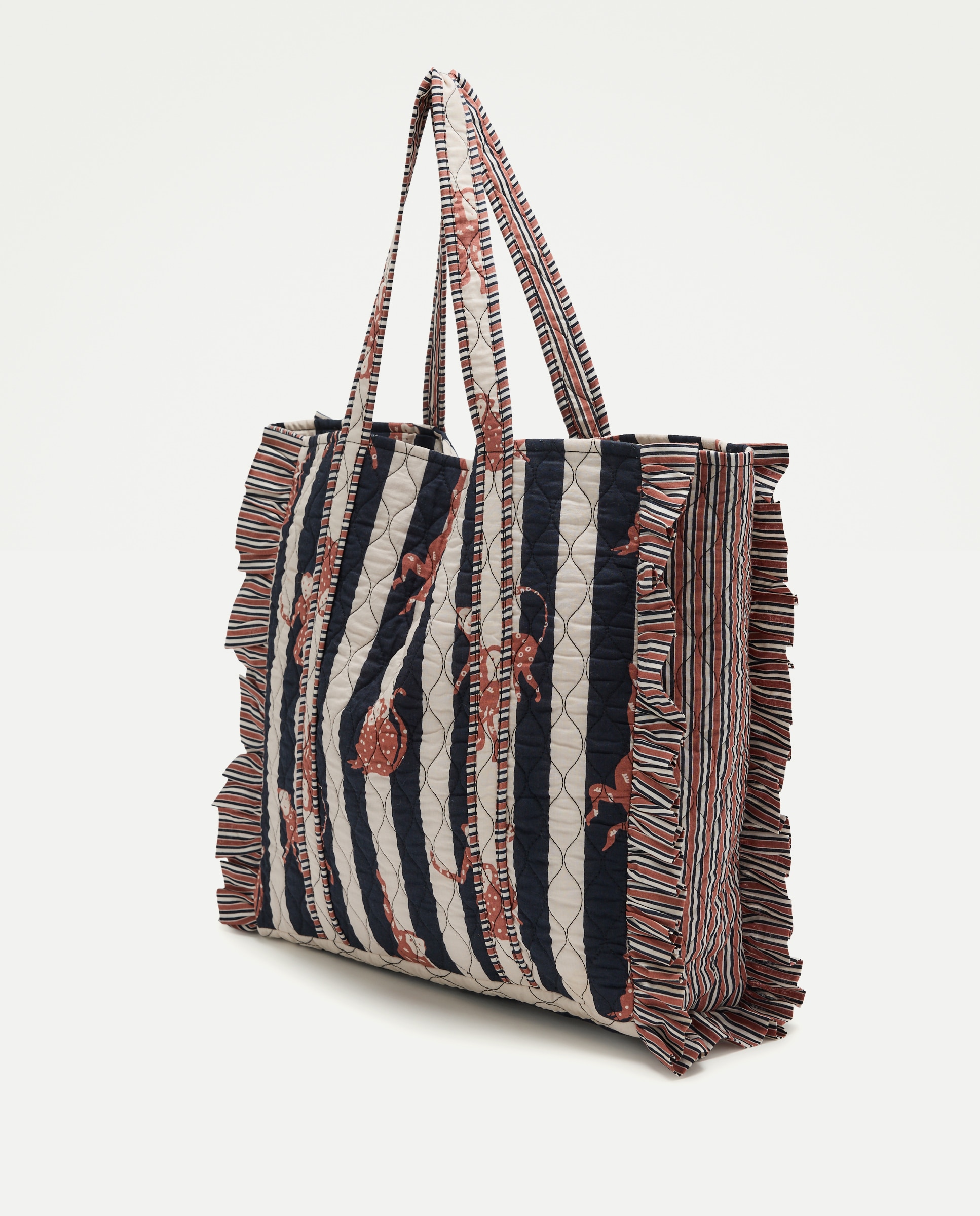 Saco de Praia Tipo Mala Shopper com Estampado às Riscas e Macacos 120 Cru-2