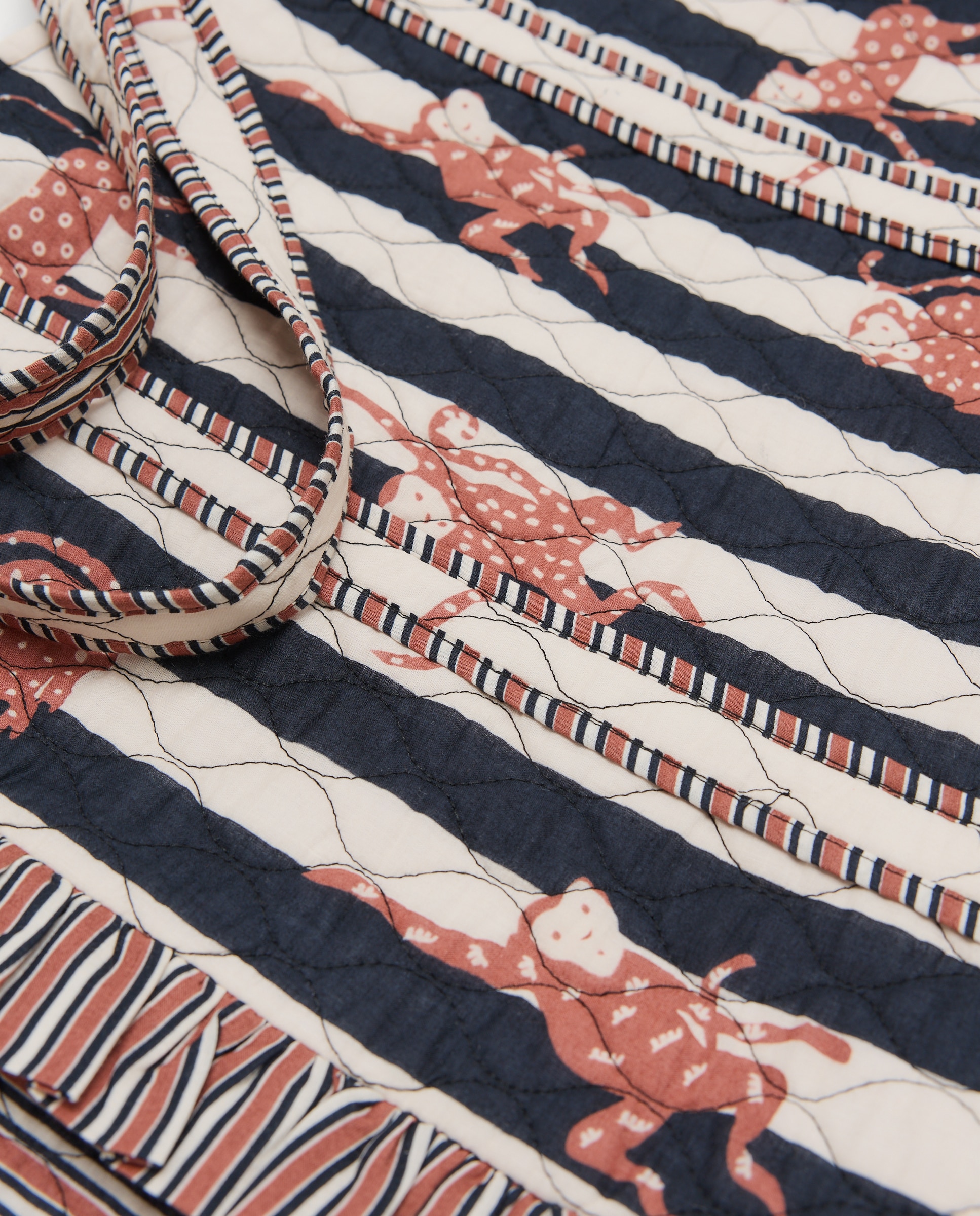 Saco de Praia Tipo Mala Shopper com Estampado às Riscas e Macacos 120 Cru-4