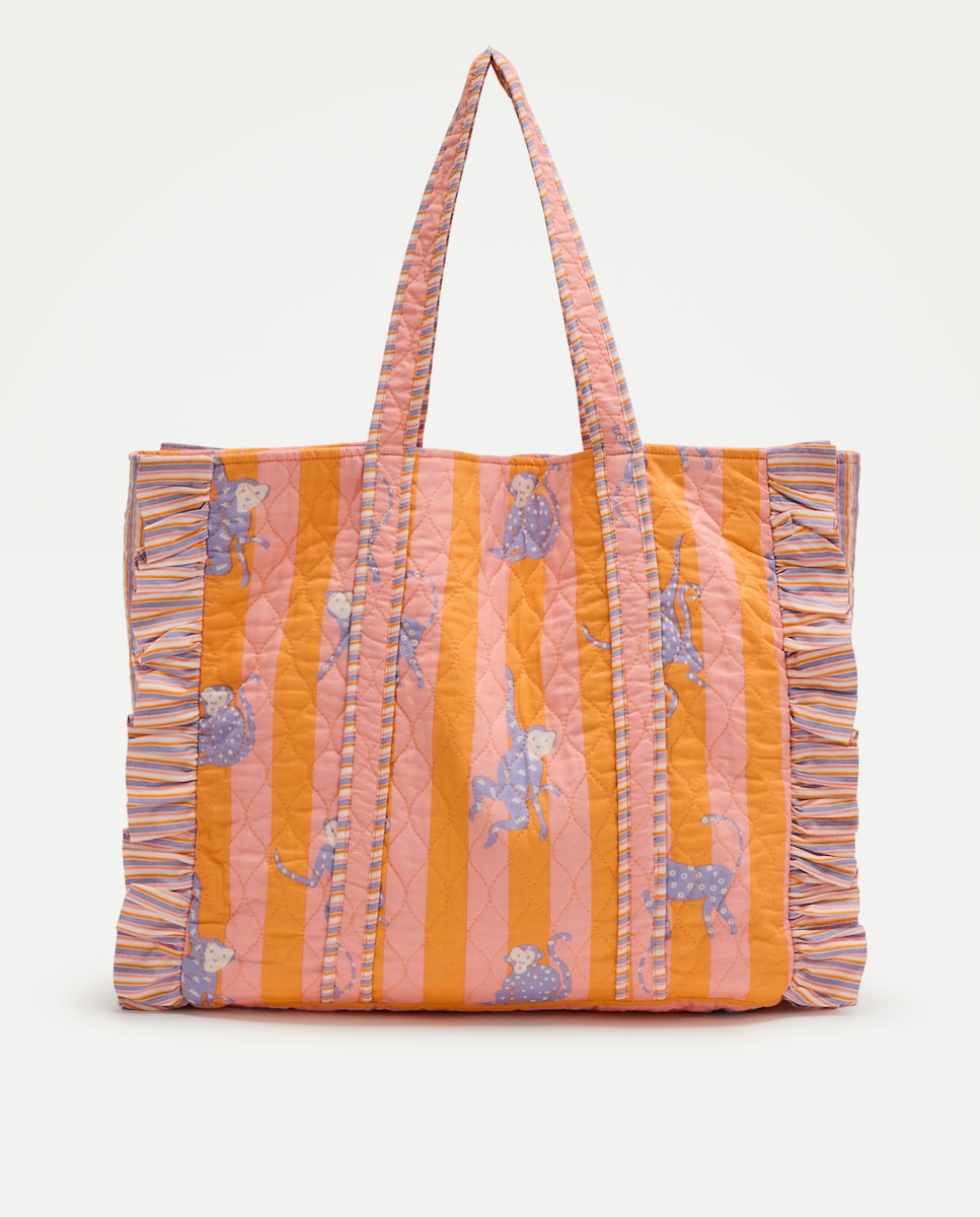 Imagem 0 de Saco de Praia Tipo Mala Shopper com Estampado às Riscas e Macacos