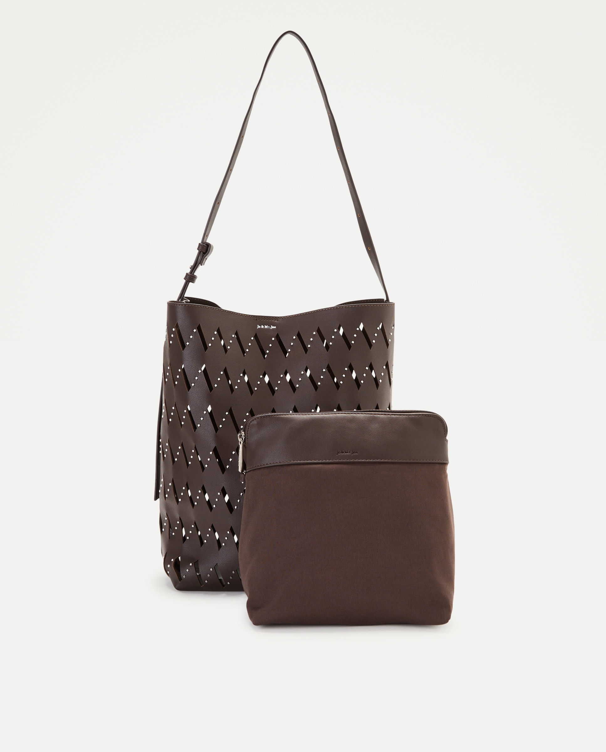 Bolso hobo con troquelado y tachas - Jo & Mr. Joe - Chocolate Chocolate-3