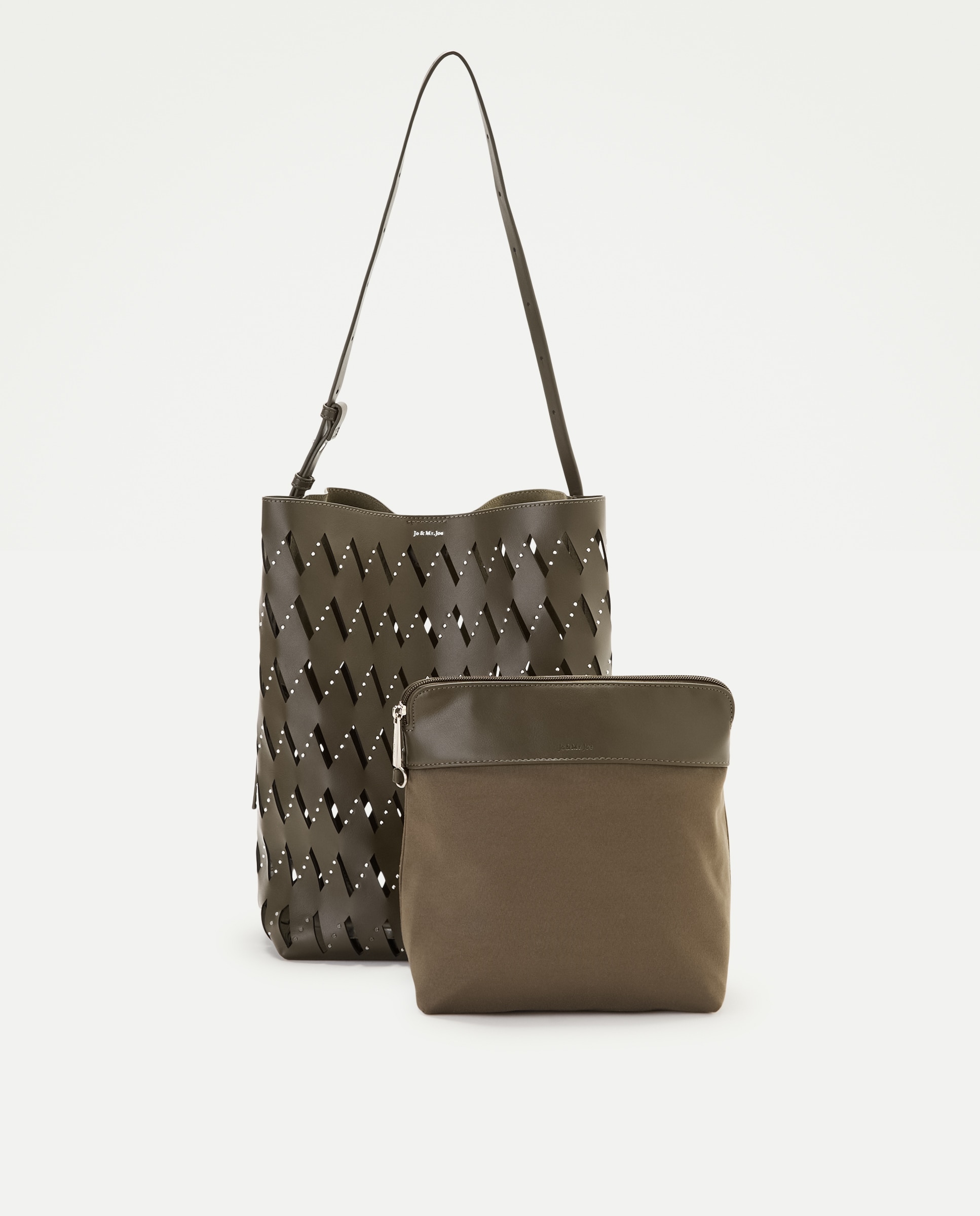 Bolso hobo con troquelado y tachas - Jo & Mr. Joe - 520 Kaki 520 Kaki-3