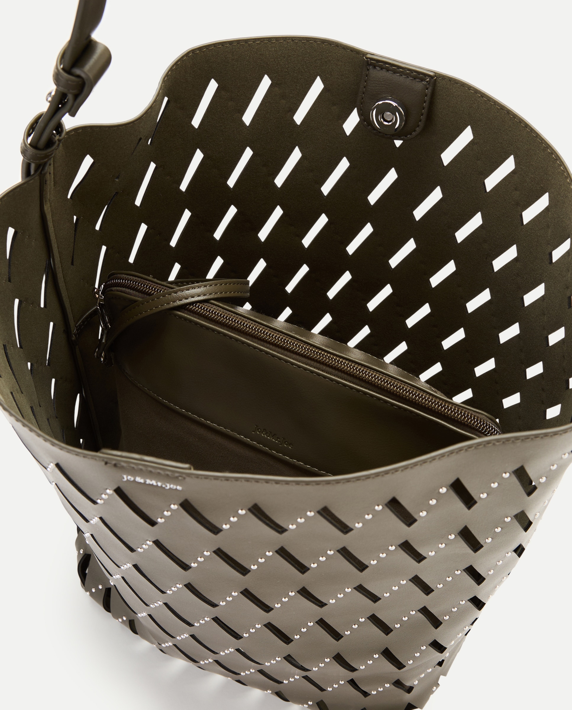 Bolso hobo con troquelado y tachas - Jo & Mr. Joe - 520 Kaki 520 Kaki-5