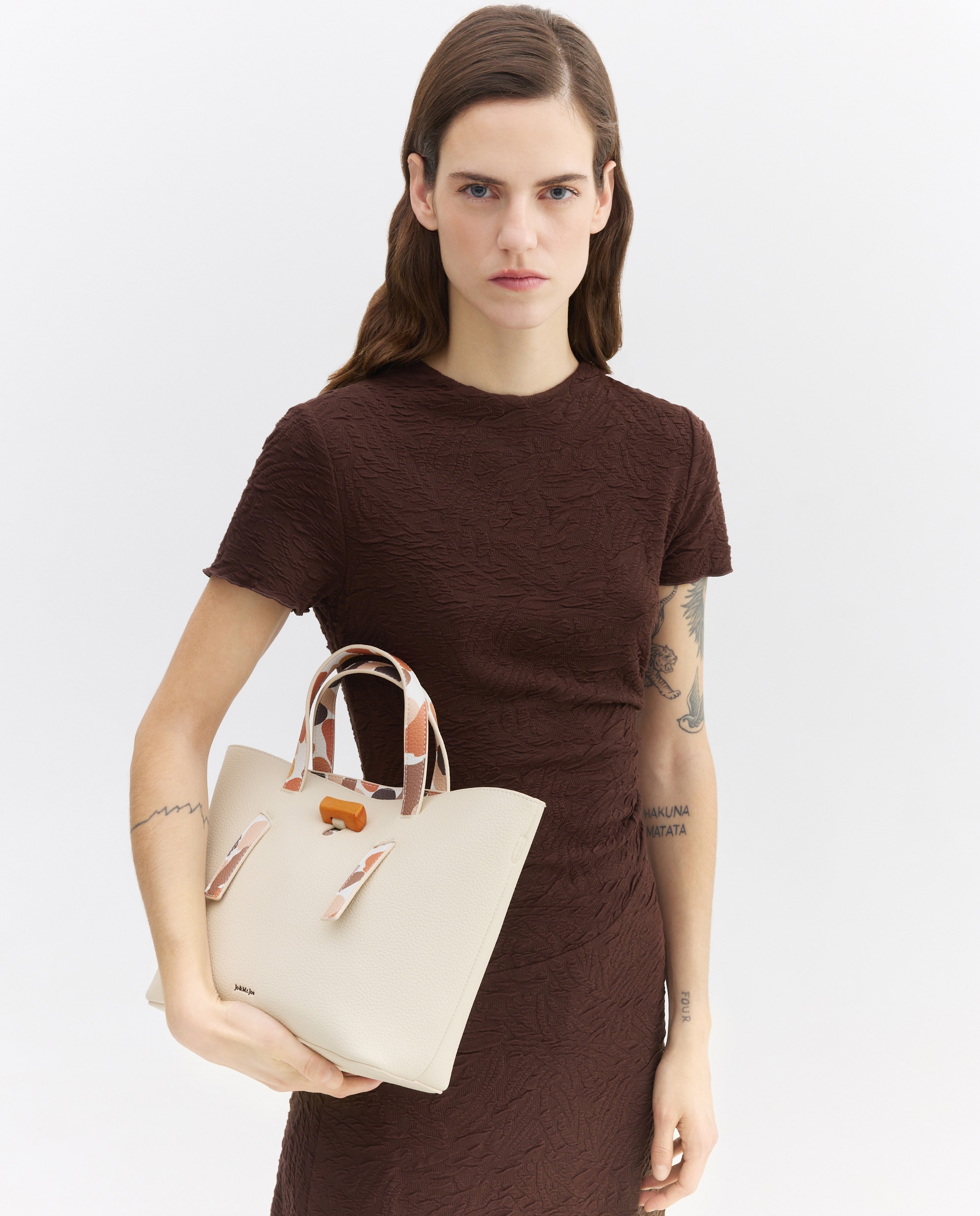 Bolso de mano con asa estampada - Jo & Mr. Joe - 120 Crudo 120 Crudo-7