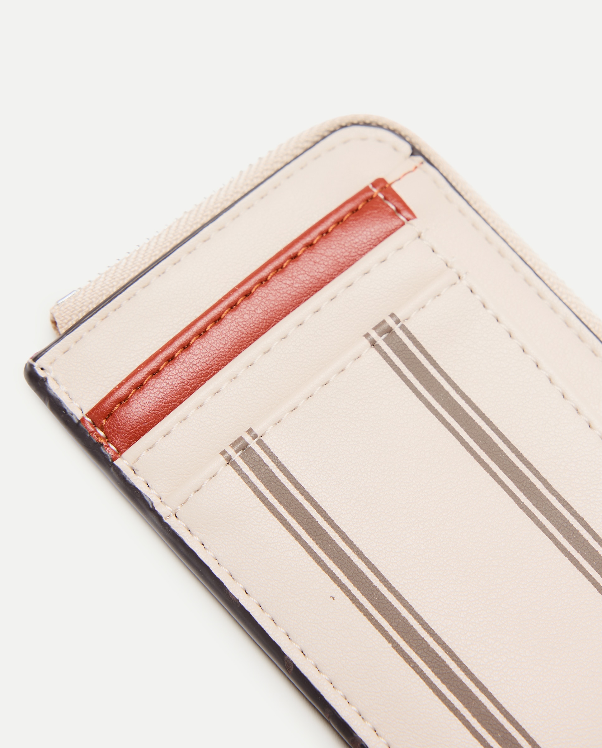 Porta-Cartões com Estampado às Riscas Branco-3