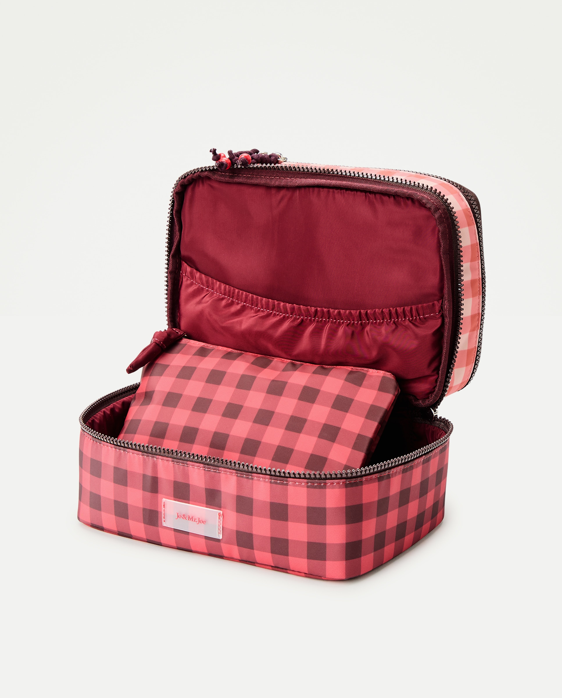 Nécessaire 3 em 1 com Estampado aos Quadrados 200 Rosa-4