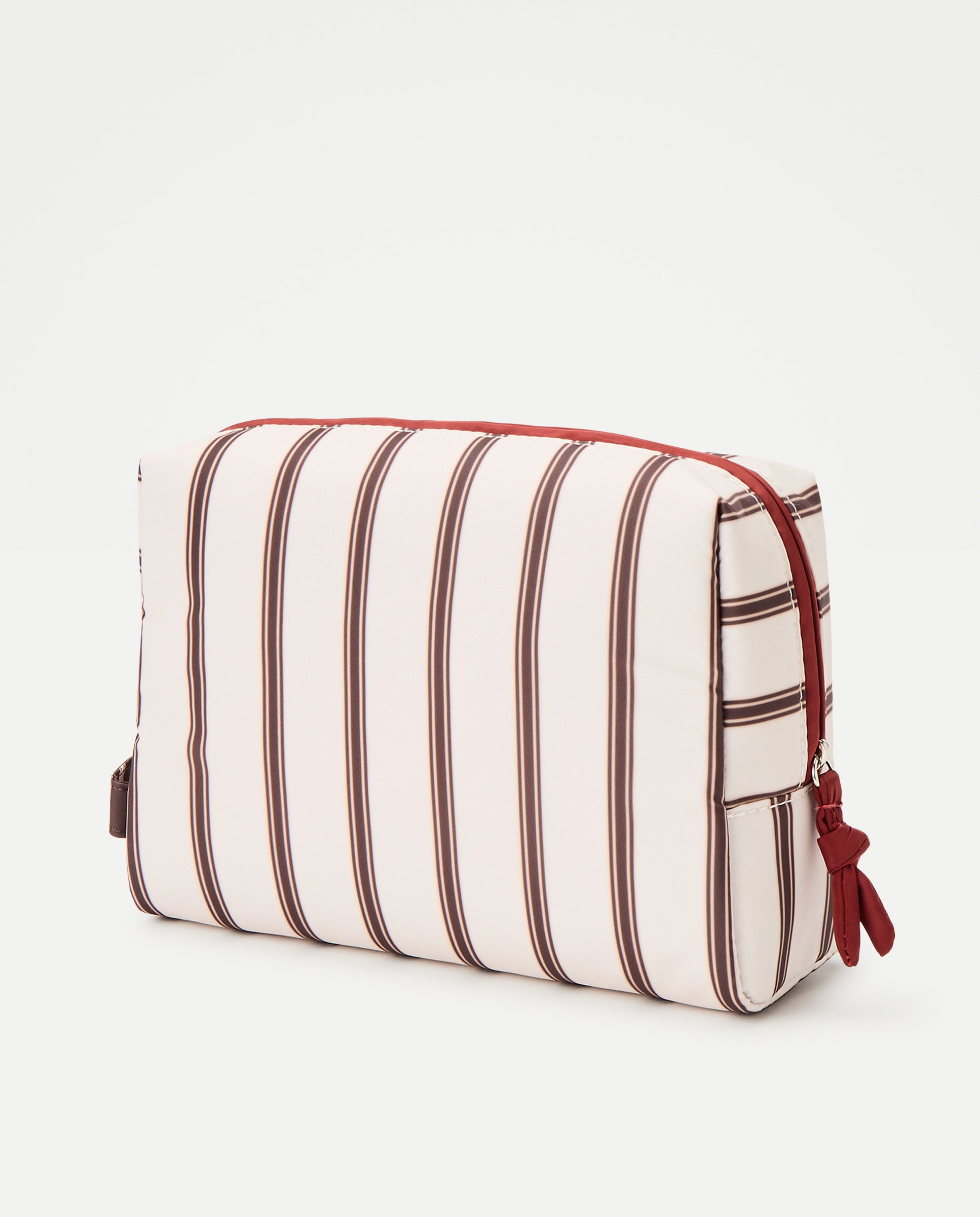Nécessaire com Alça Lateral e Estampado às Riscas Branco-2