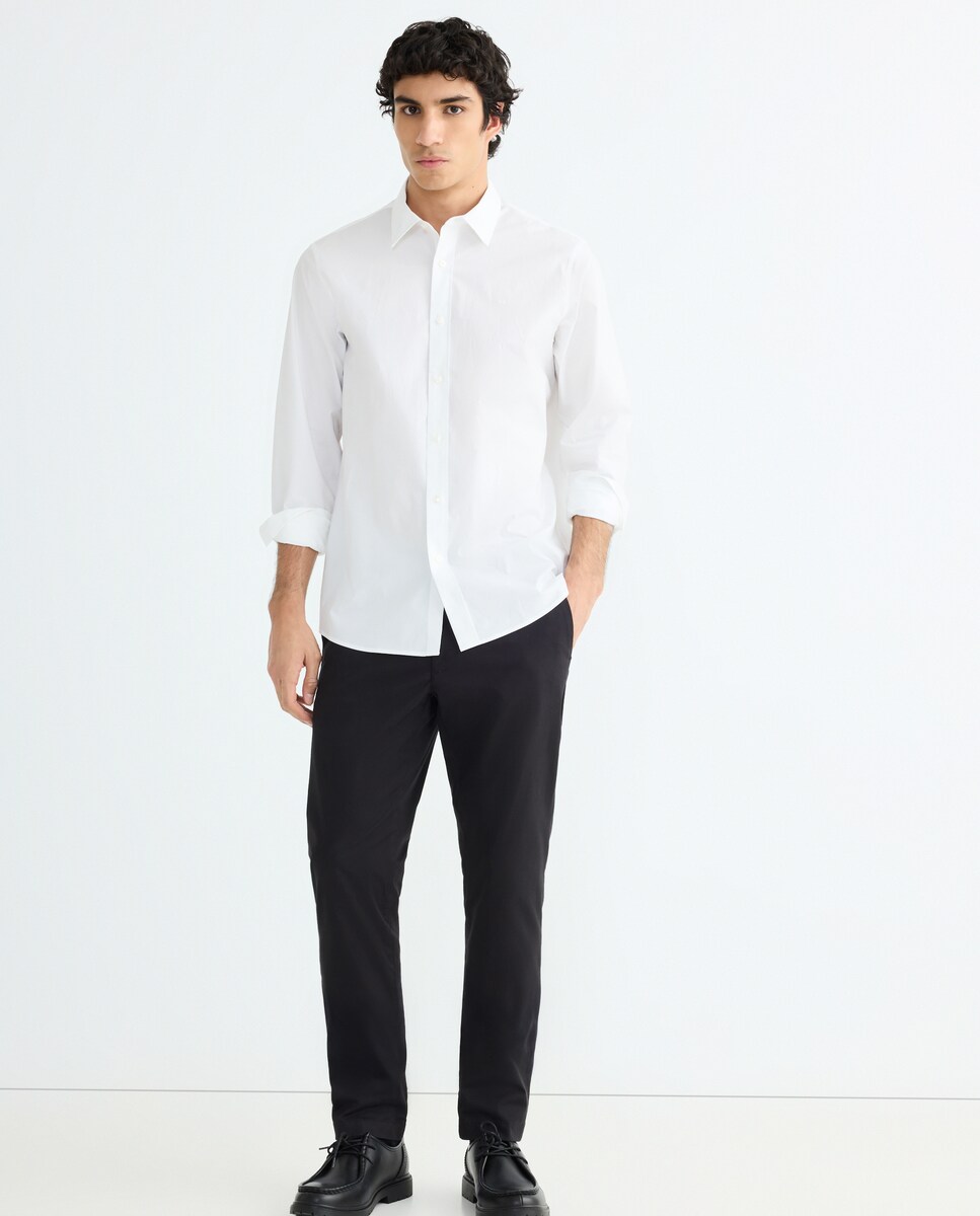 Camisa de Manga Comprida Lisa com Logótipo Bordado Branco-2