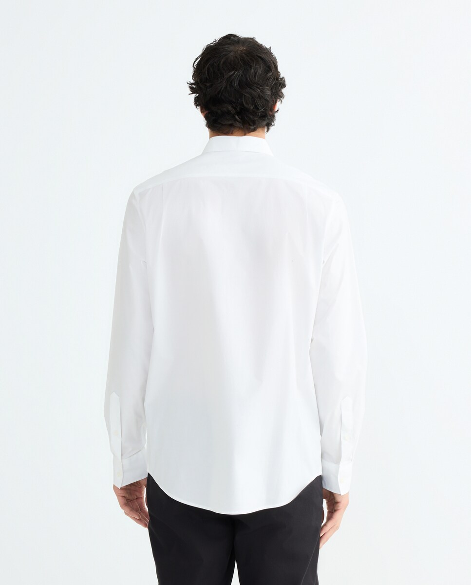 Camisa de Manga Comprida Lisa com Logótipo Bordado Branco-3