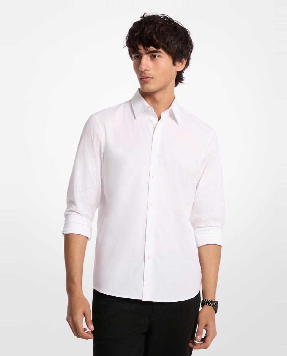 Imagen 1 de Camisa de hombre de algodón blanca lisa con logo bordado Blanco