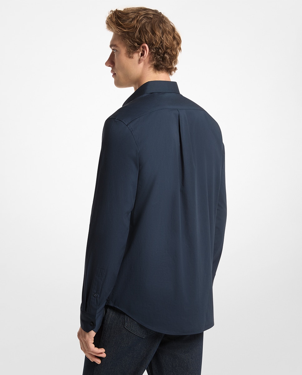 Camisa de Algodão Lisa com Logótipo Bordado - Branco Azul-marinho-2