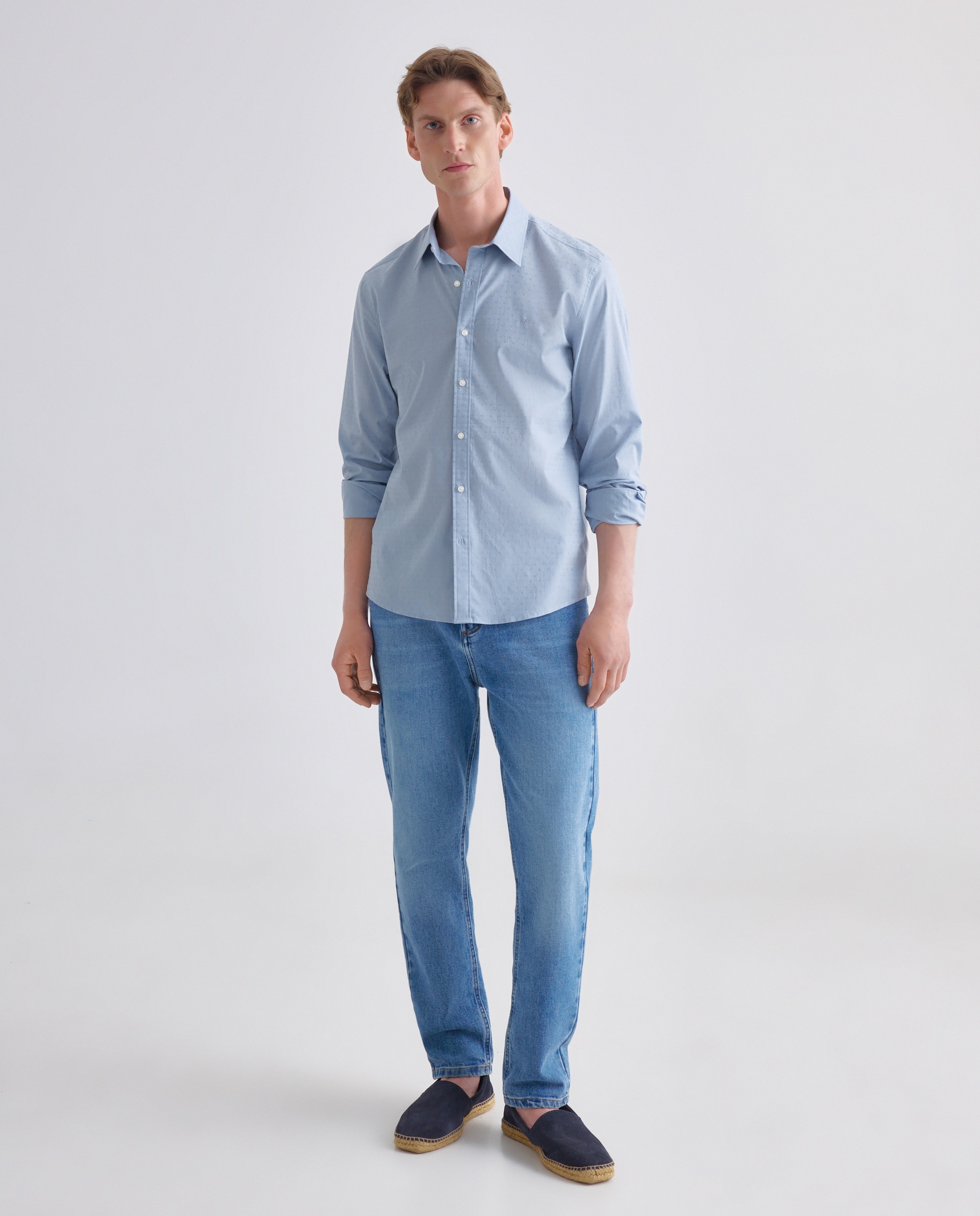 Camisa Classic Fit com Detalhe na Estrutura Azul-claro-2