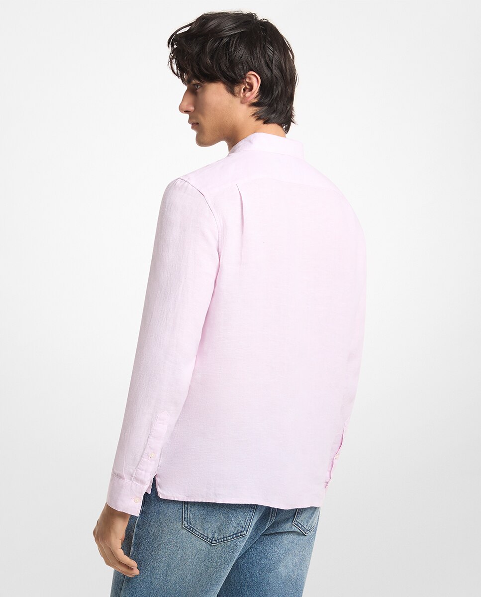 Camisa em Tecido de Linho Rosa-2
