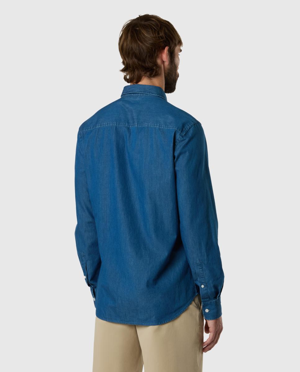 Camisa de Sarja e Ganga com Gola Italiana Azul-2