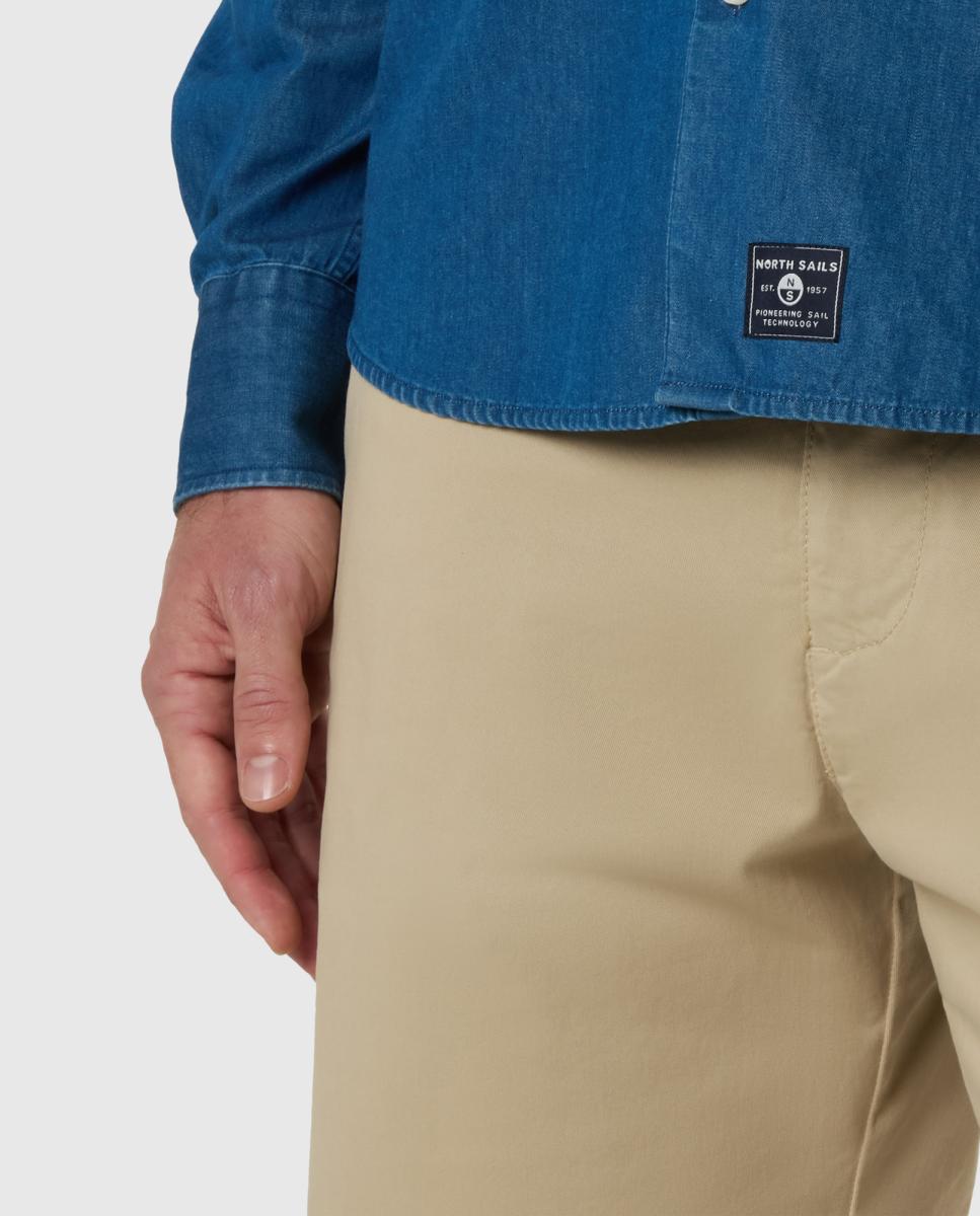 Camisa de Sarja e Ganga com Gola Italiana Azul-3