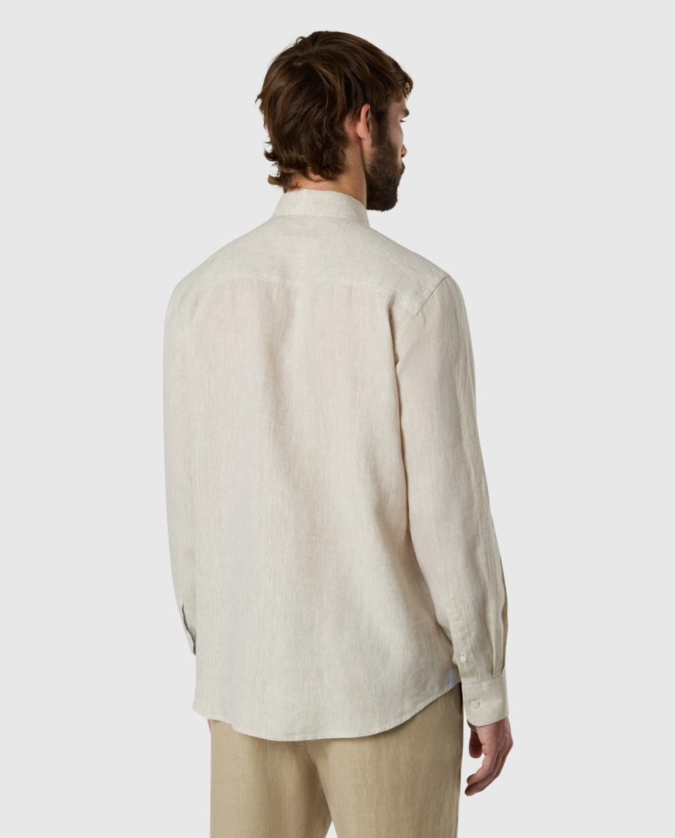 Camisa de Linho com Gola Aberta Bege-2