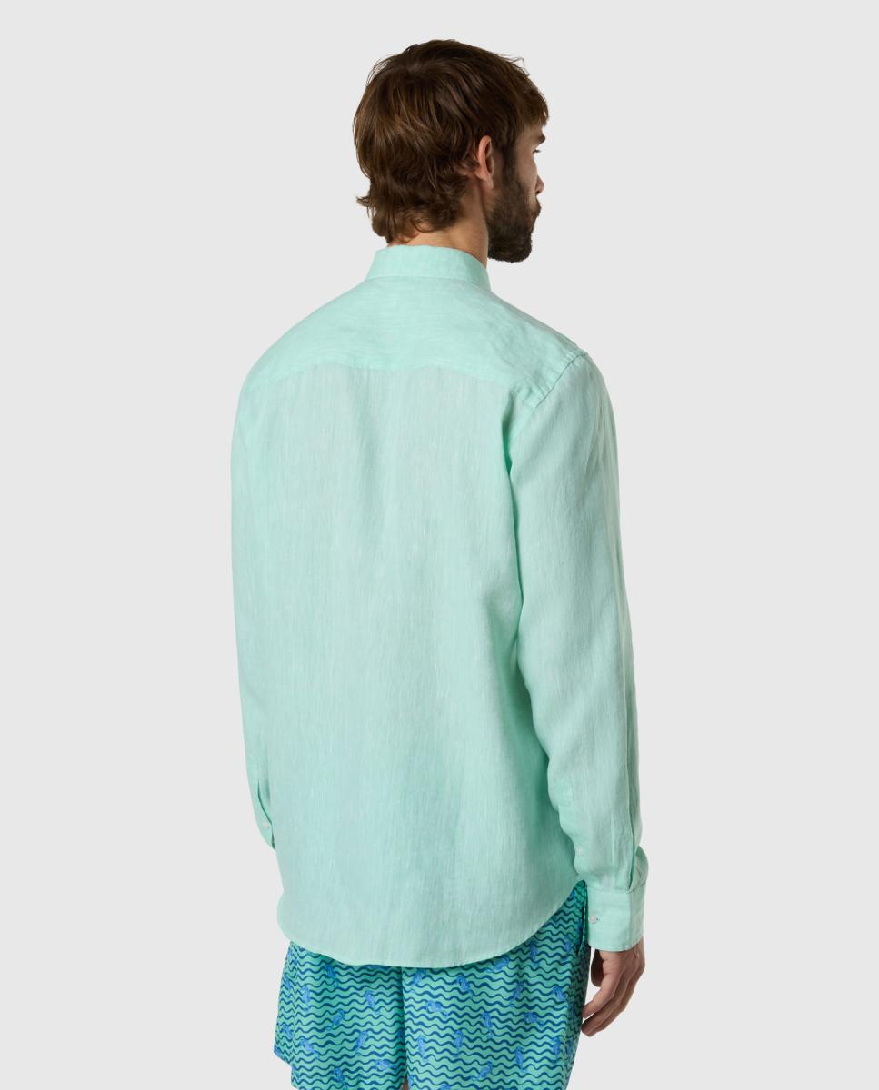 Camisa de Linho com Gola Aberta Verde-claro-2