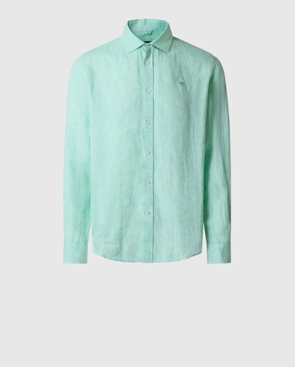 Camisa de Linho com Gola Aberta Verde-claro-5