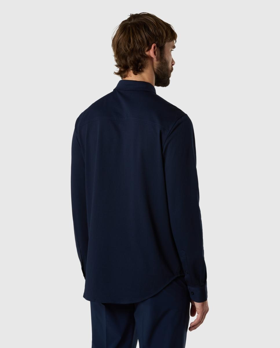 Camisa Stretch Piqué com Gola Italiana Azul-marinho-2