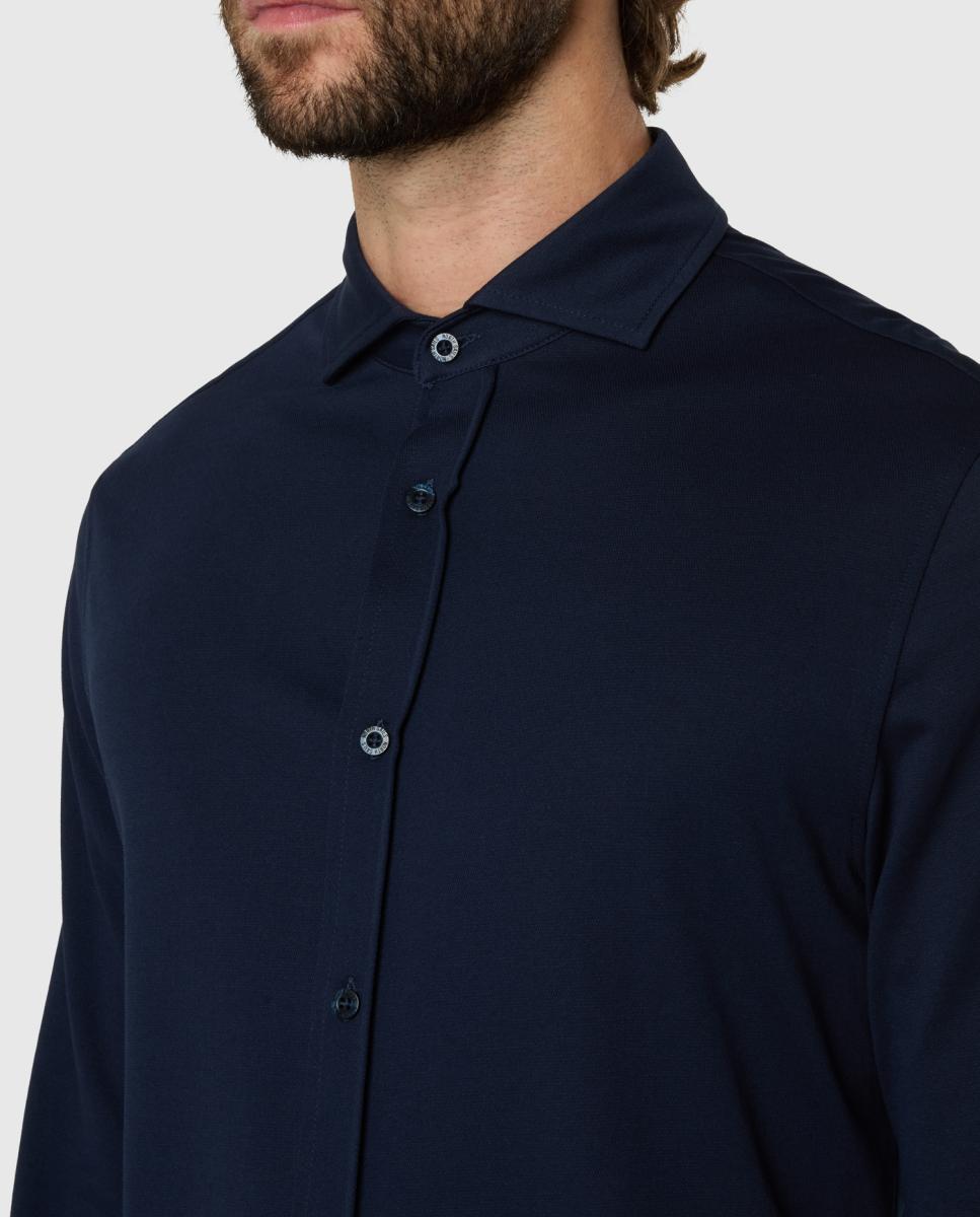 Camisa Stretch Piqué com Gola Italiana Azul-marinho-4