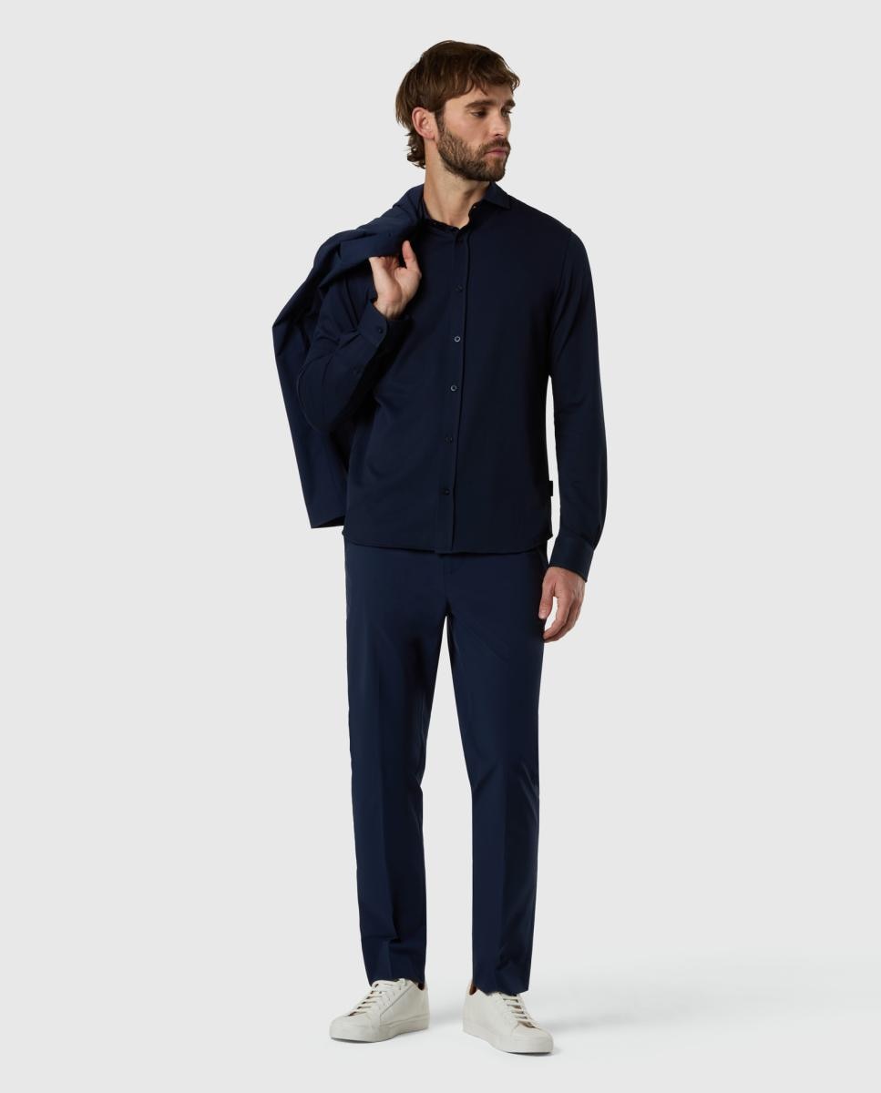 Camisa Stretch Piqué com Gola Italiana Azul-marinho-6