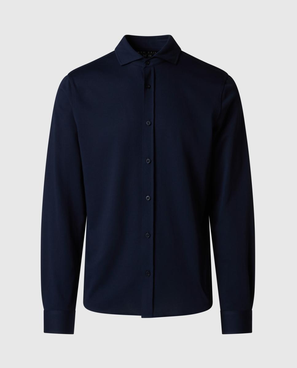 Camisa Stretch Piqué com Gola Italiana Azul-marinho-5