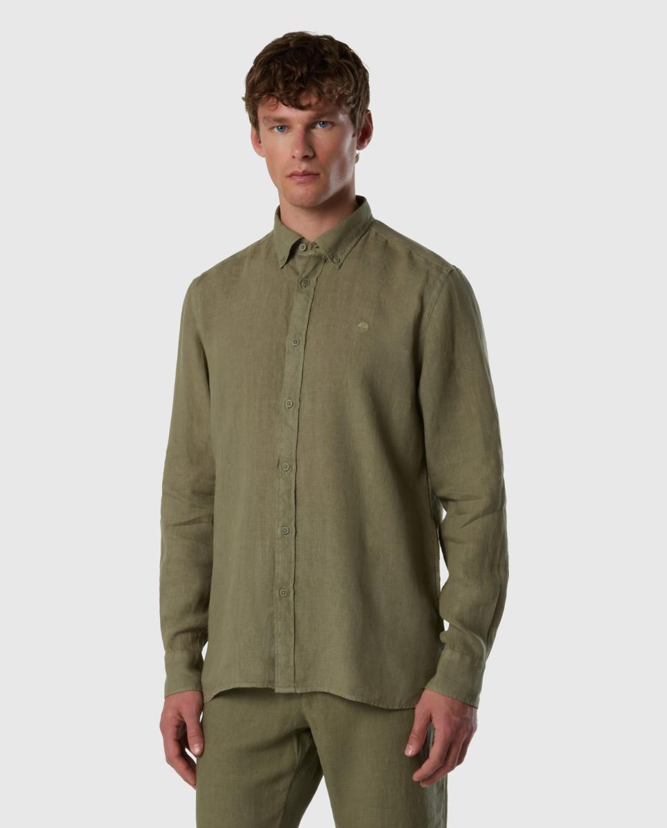 Imagem 0 de Camisa de Linho com Botão no Colarinho