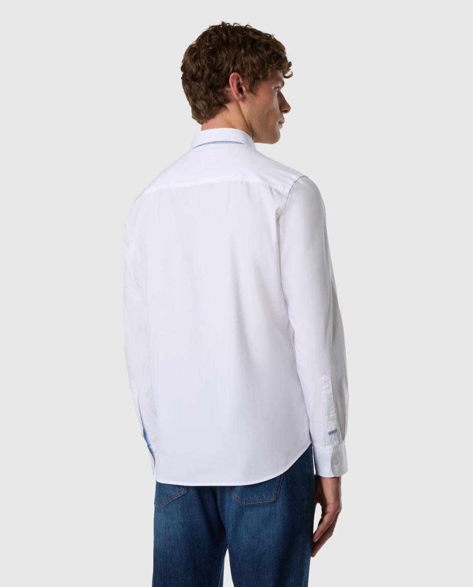 Camisa de Popelina com Botão no Colarinho Branco-2