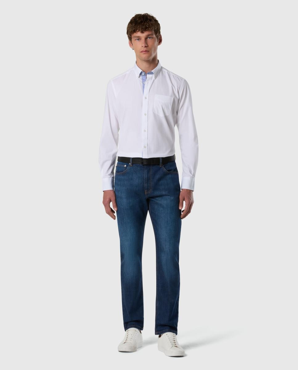 Camisa de Popelina com Botão no Colarinho Branco-6