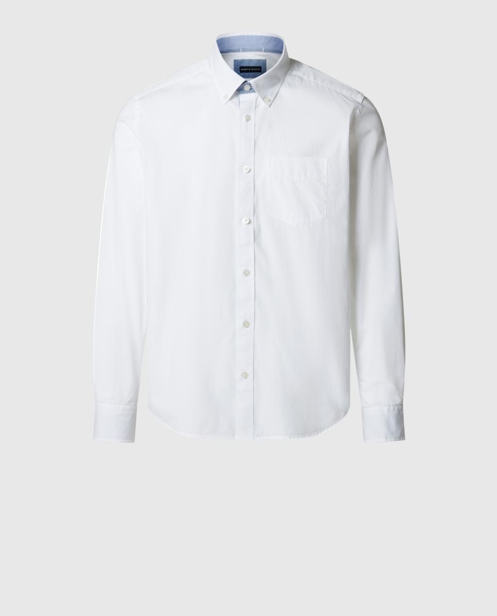 Camisa de Popelina com Botão no Colarinho Branco-5