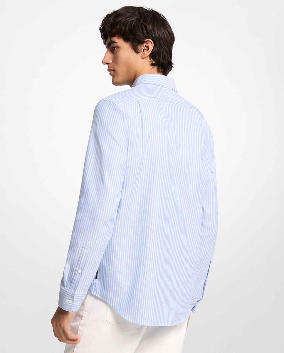 Camisa em Tecido Oxford às Riscas Azul-claro-2