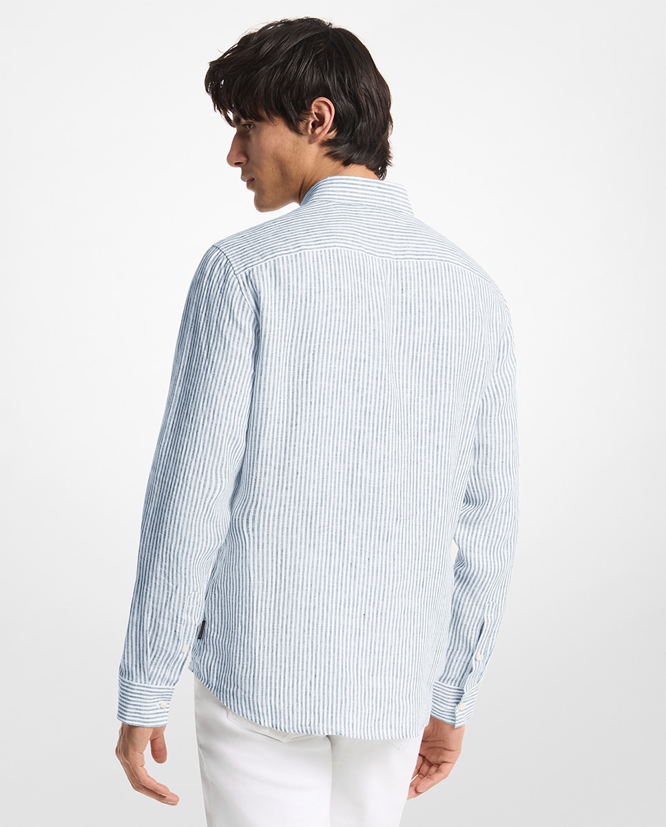 Camisa de Linho às Riscas Azul-claro-2