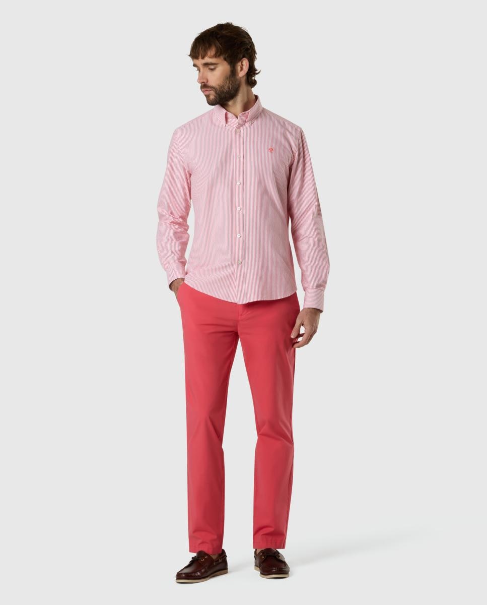 Camisa Oxford com Botão no Colarinho Vermelho-5