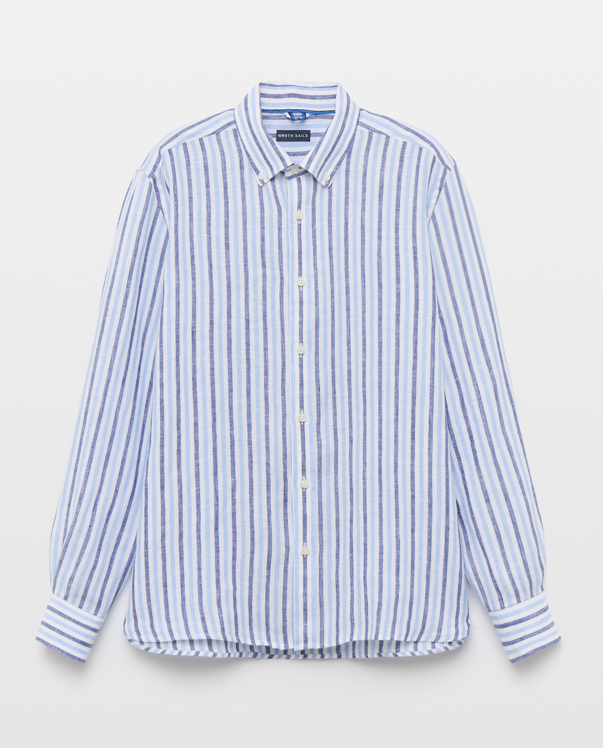 Imagem 0 de Camisa de Linho às Riscas com Botão no Colarinho