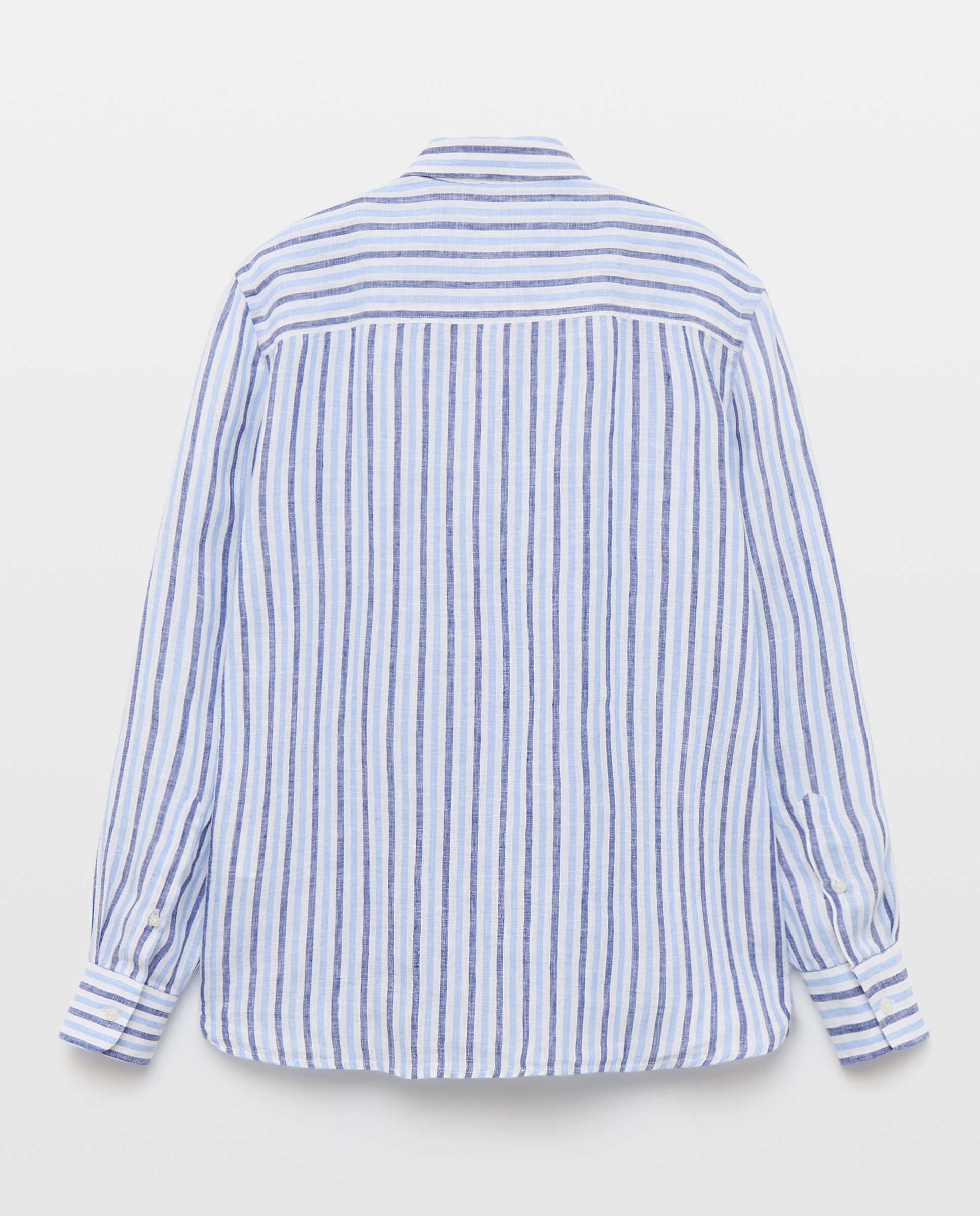 Camisa de Linho às Riscas com Botão no Colarinho Azul-2
