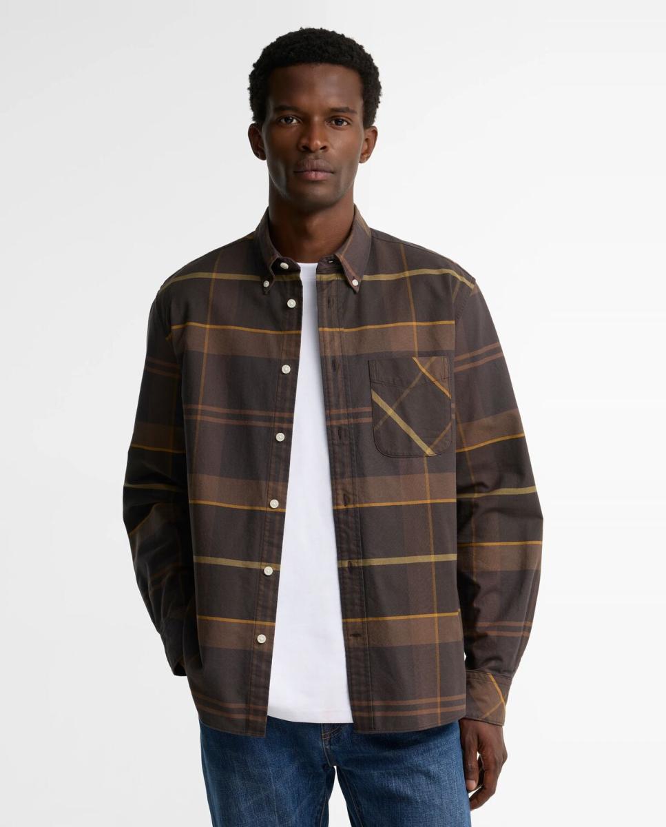 Imagen 1 de Camisa de hombre con estampado macro de tartan Marrón oscuro