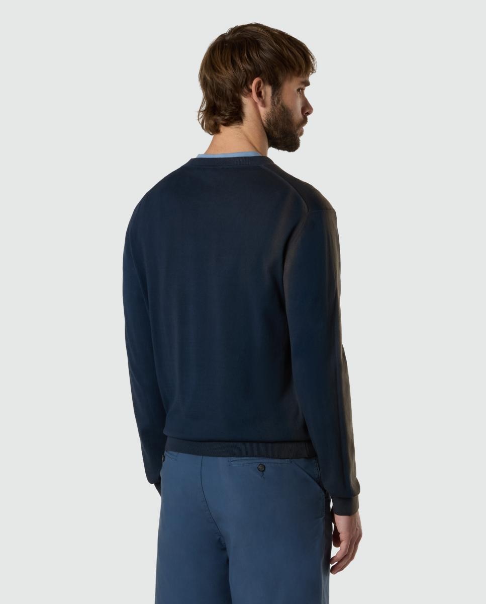 Camisola de Malha de Algodão Orgânico com Gola Redonda Azul-marinho-2