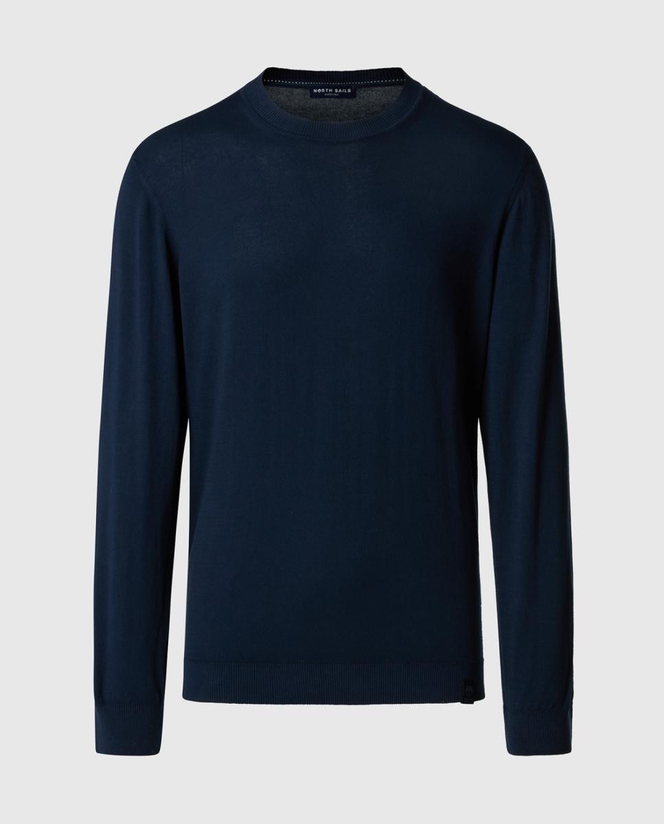 Camisola de Malha de Algodão Orgânico com Gola Redonda Azul-marinho-5