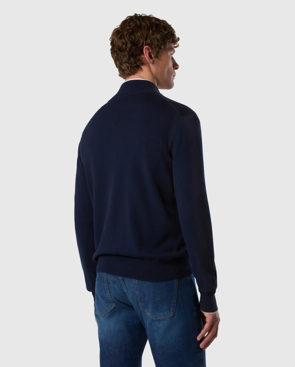 Cardigan de Malha de Algodão Orgânico com Fecho de Correr Azul-marinho-2