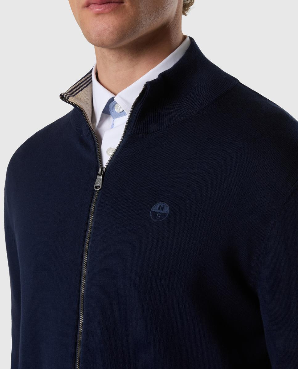 Cardigan de Malha de Algodão Orgânico com Fecho de Correr Azul-marinho-3