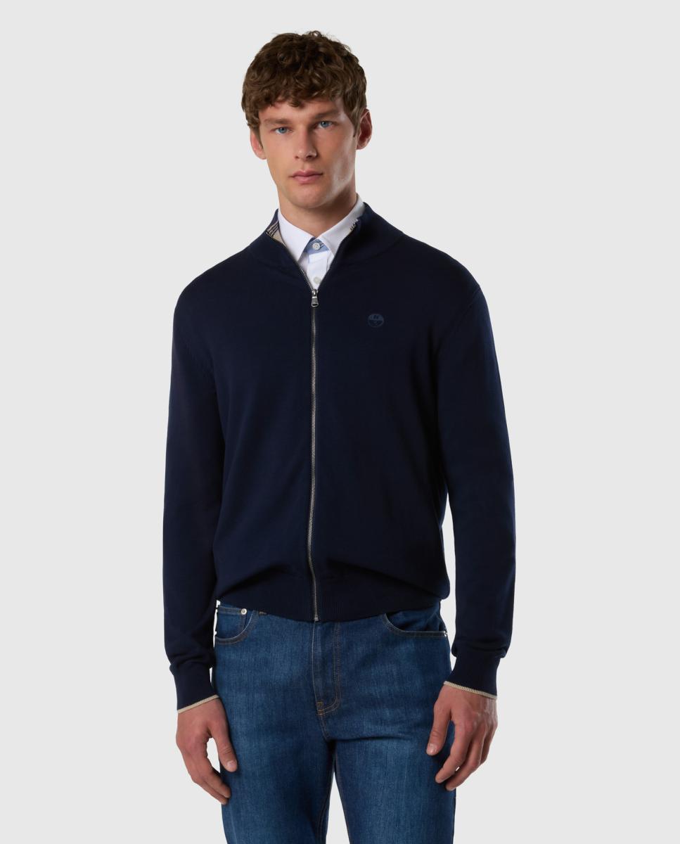 Cardigan de Malha de Algodão Orgânico com Fecho de Correr Azul-marinho-4
