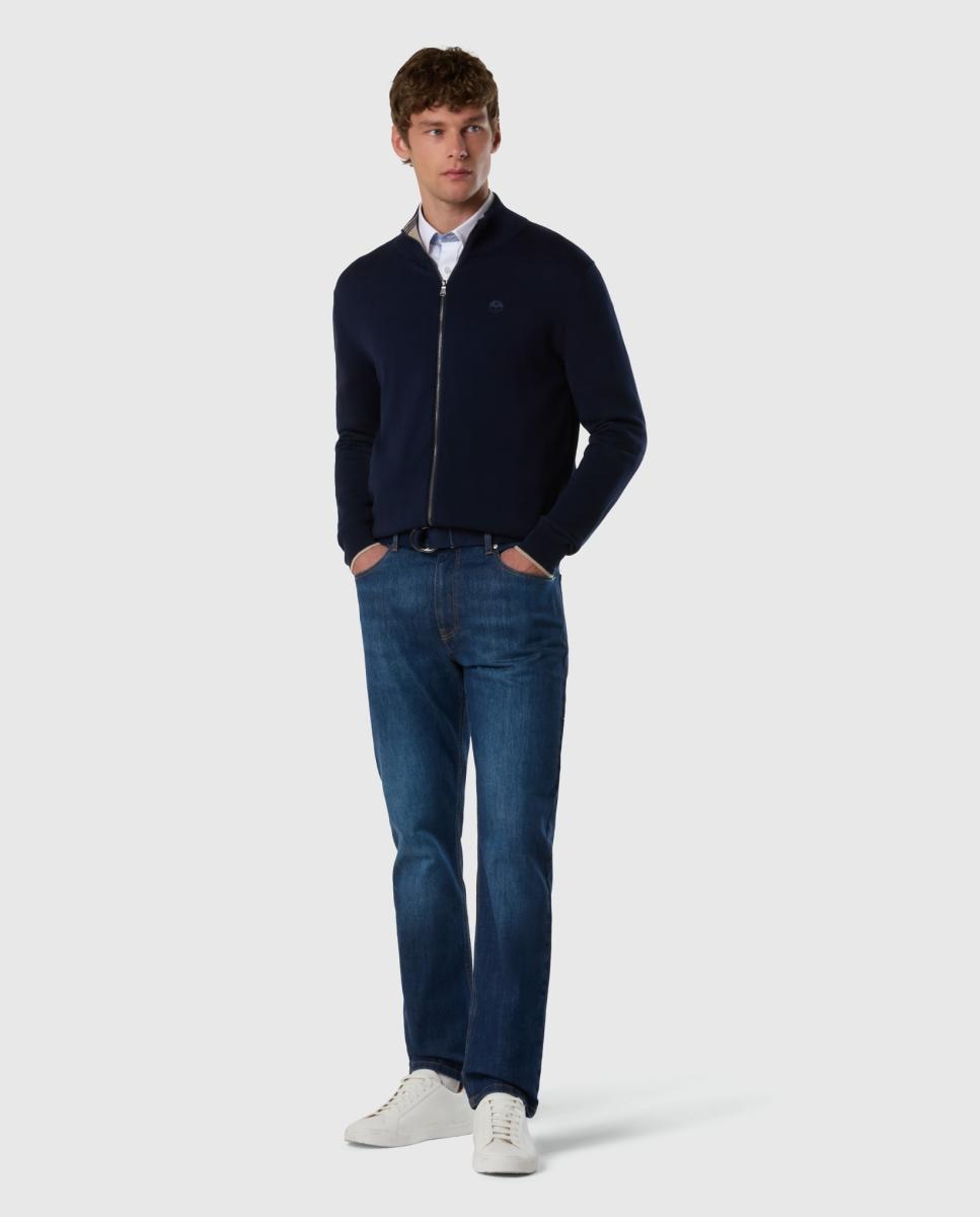 Cardigan de Malha de Algodão Orgânico com Fecho de Correr Azul-marinho-6