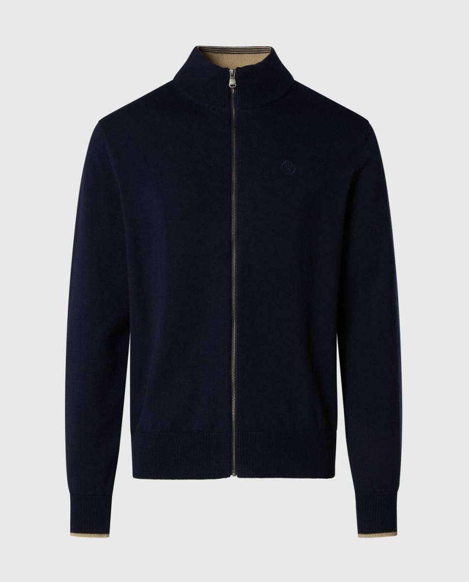 Cardigan de Malha de Algodão Orgânico com Fecho de Correr Azul-marinho-5