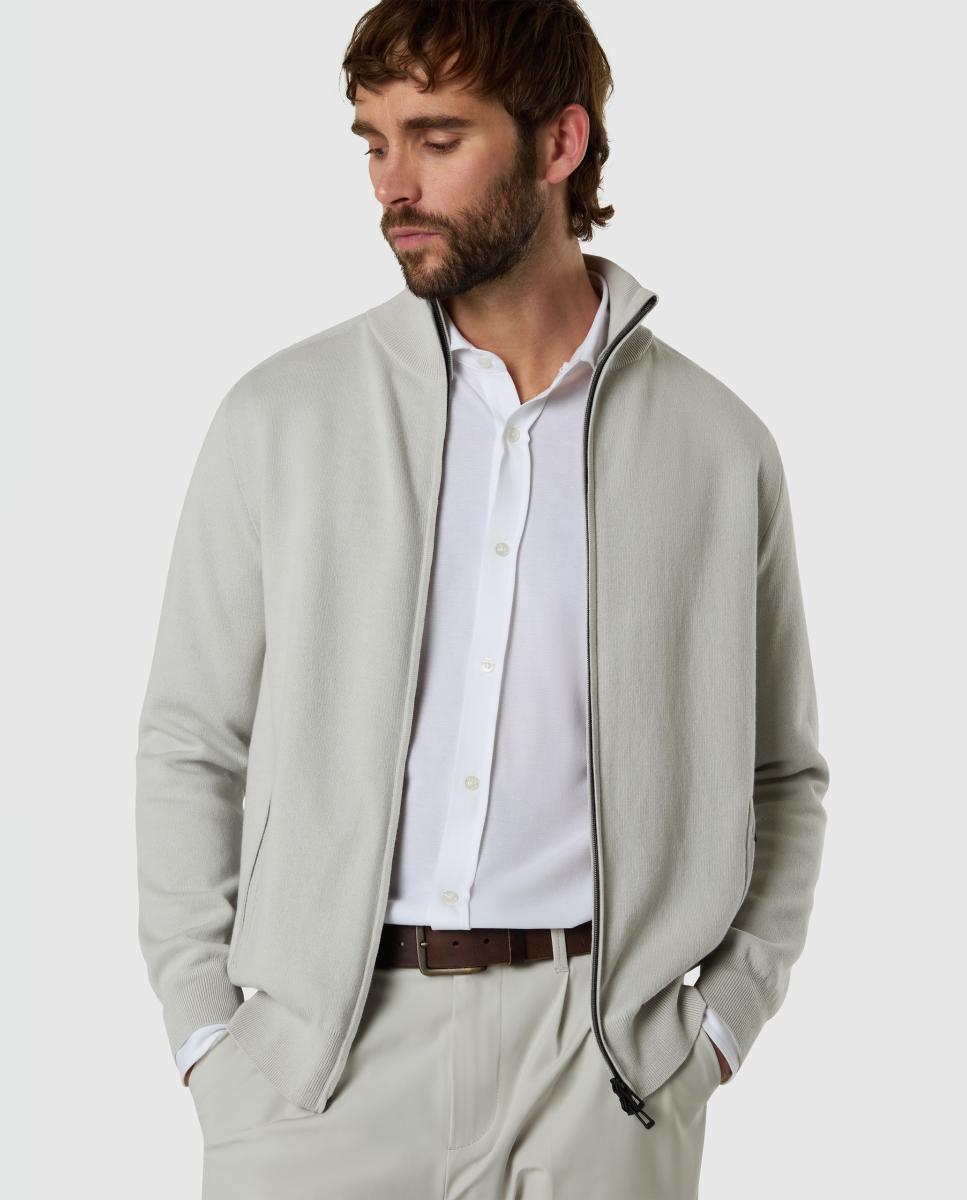Cardigan de Malha de Algodão Orgânico com Fecho de Correr Cinzento-claro-3