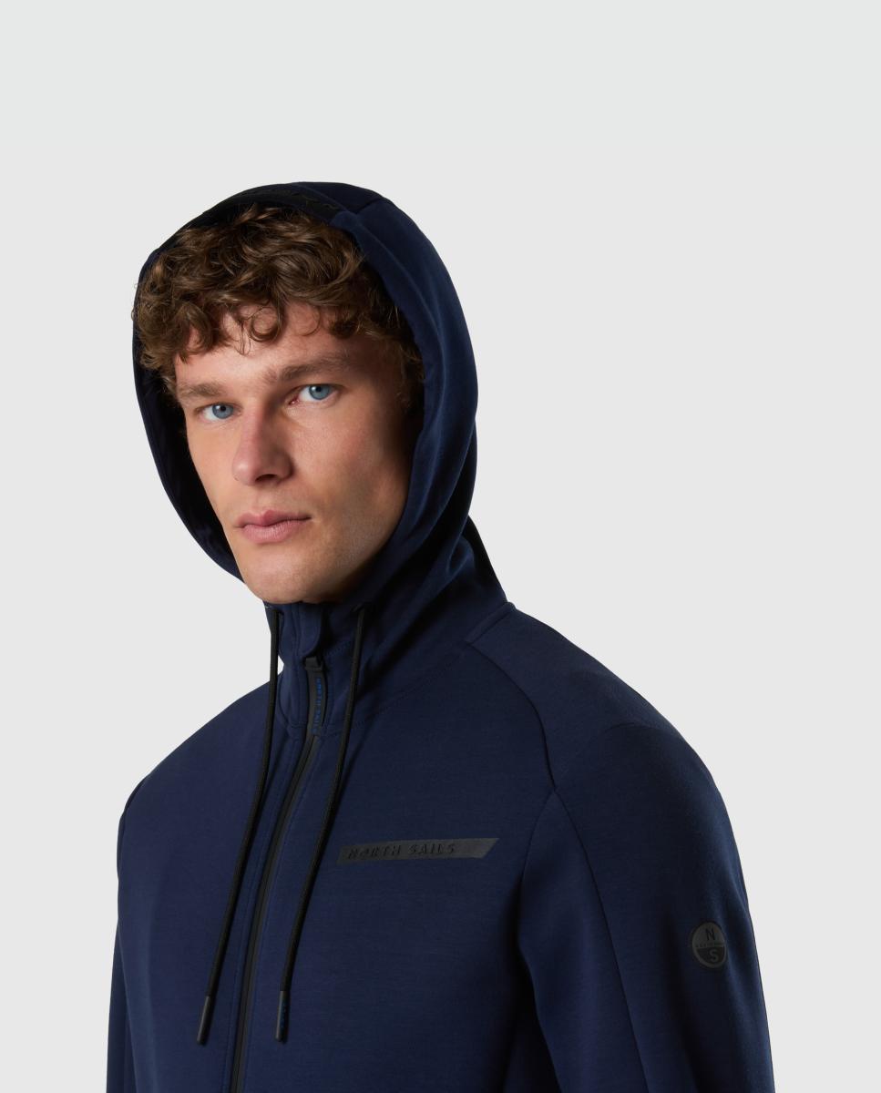 Sweatshirt de Algodão e Poliéster com Fecho de Correr e Capuz Azul-marinho-3