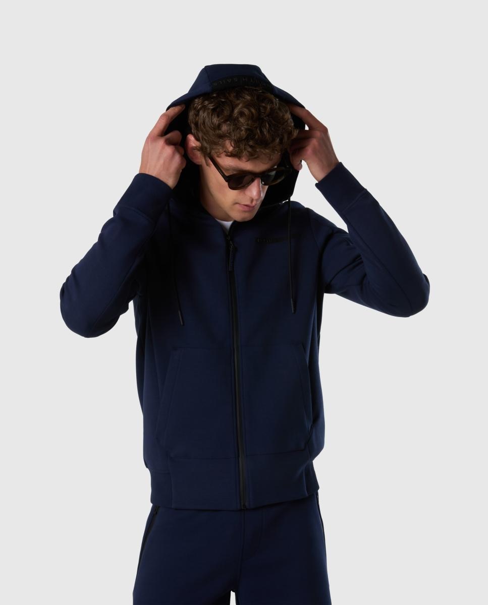 Sweatshirt de Algodão e Poliéster com Fecho de Correr e Capuz Azul-marinho-6