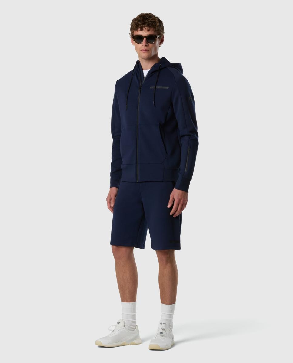 Sweatshirt de Algodão e Poliéster com Fecho de Correr e Capuz Azul-marinho-8