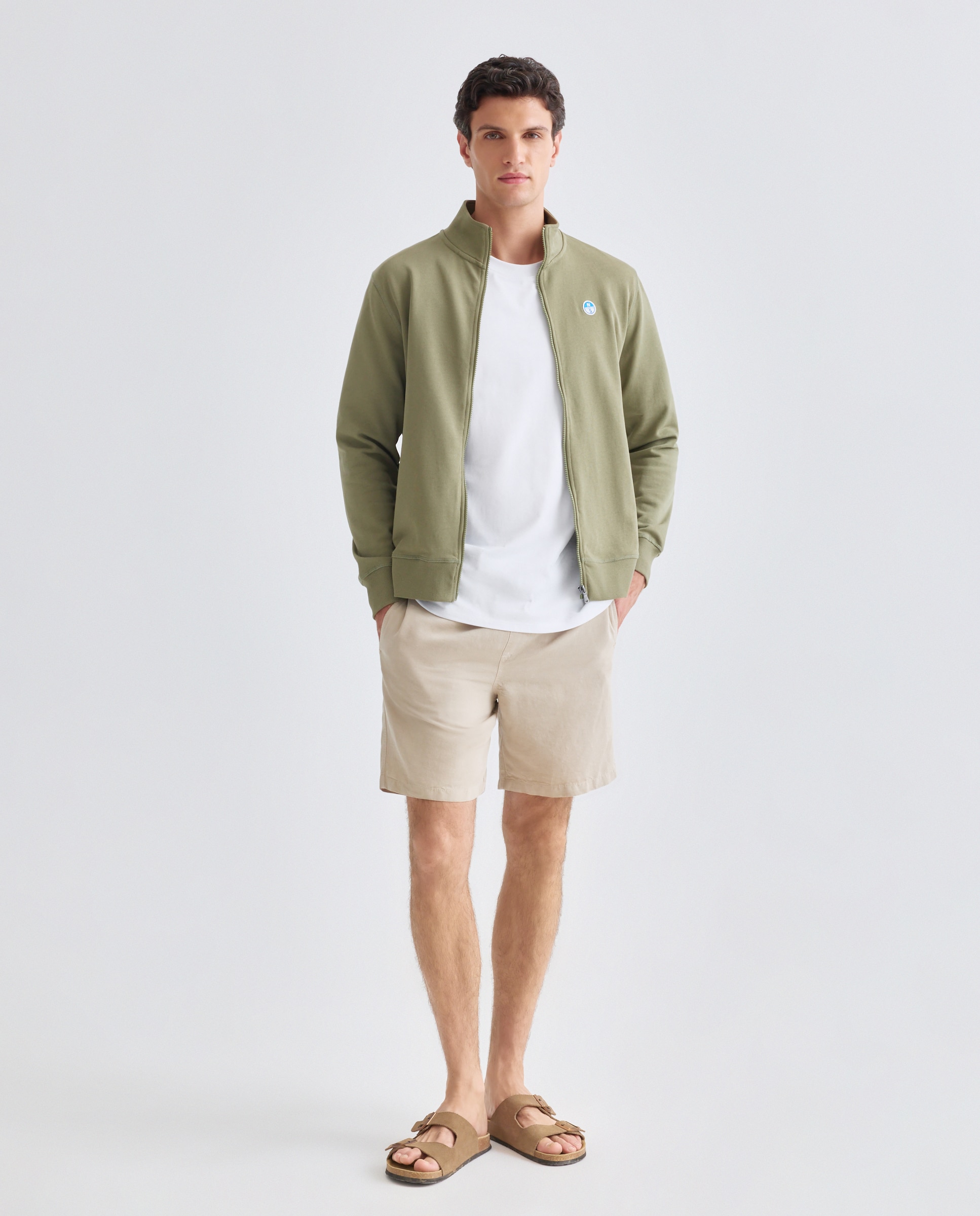 Sweatshirt com Fecho de Correr e em Algodão Orgânico Verde-militar-2