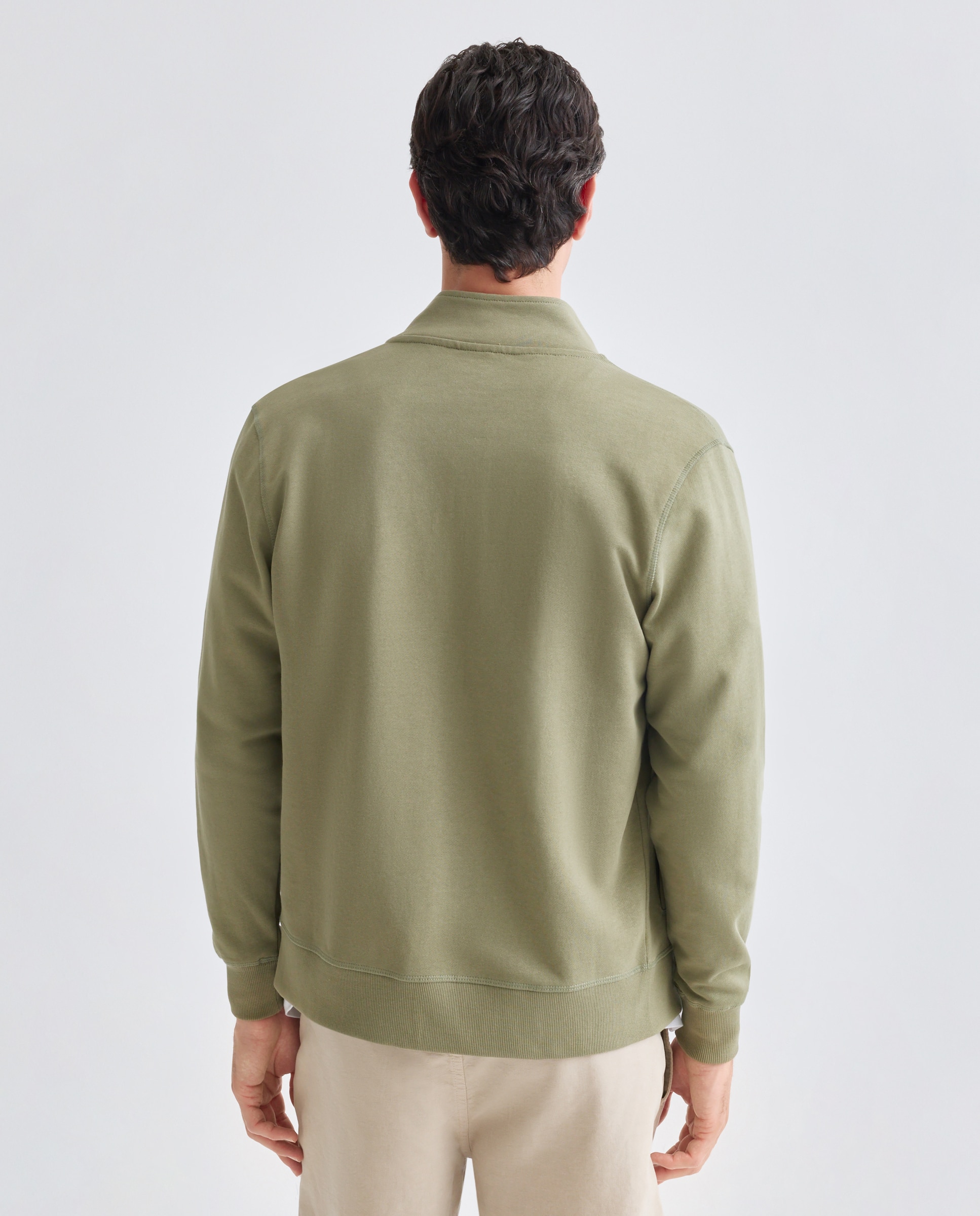 Sweatshirt com Fecho de Correr e em Algodão Orgânico Verde-militar-3